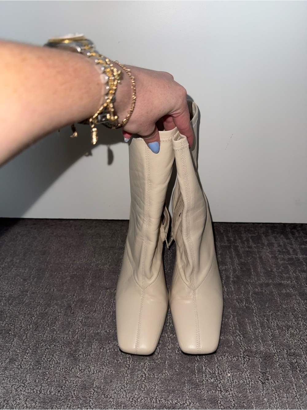 Tony Bianco Cream Square-Toe Boots